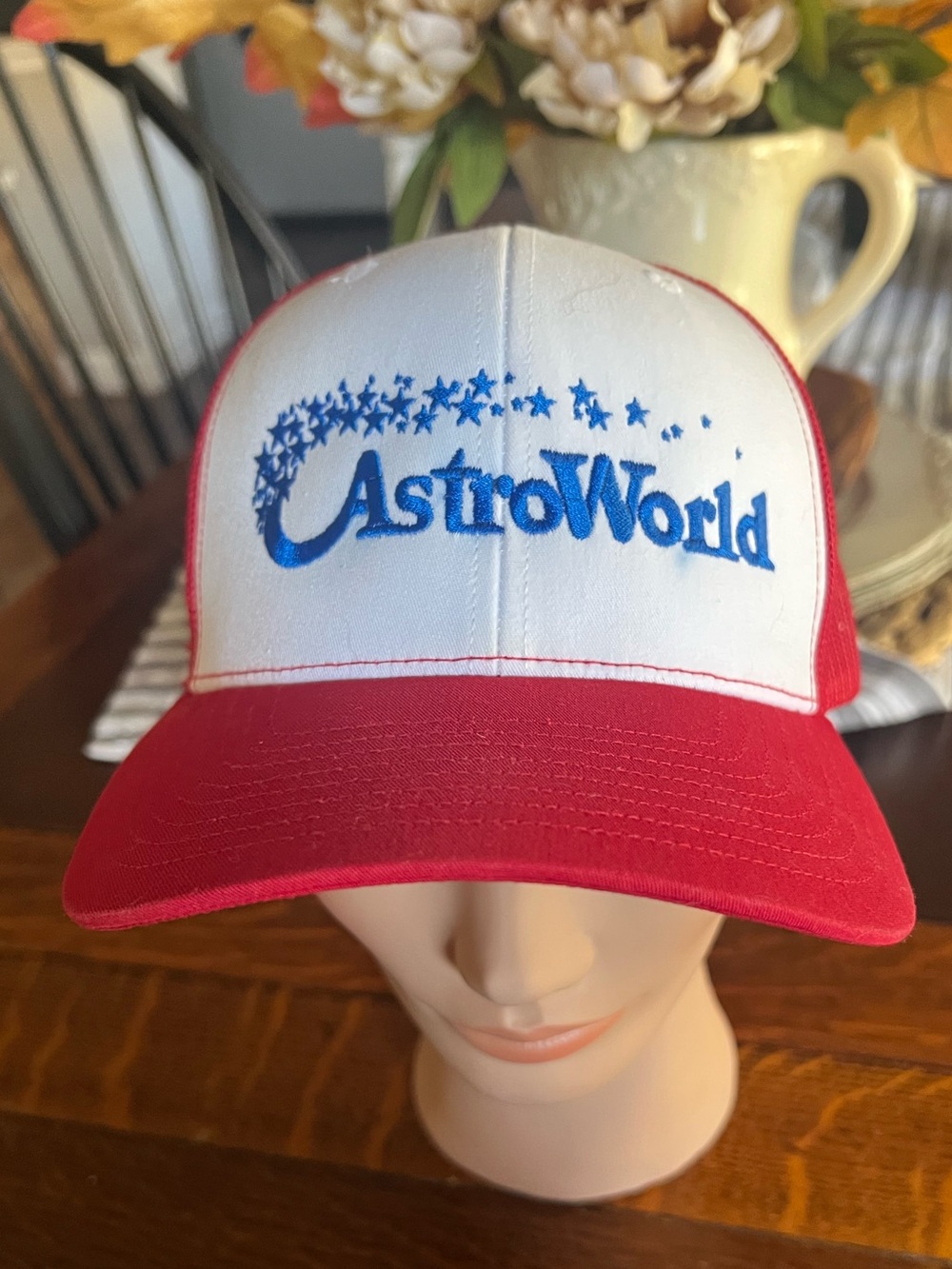Astroworld Red & White Trucker Hat with Blue Logo